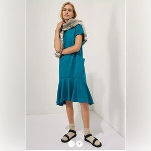 Saturday Sunday Anthropologie Joella Midi Dress Flowy Oversized Pockets Medium